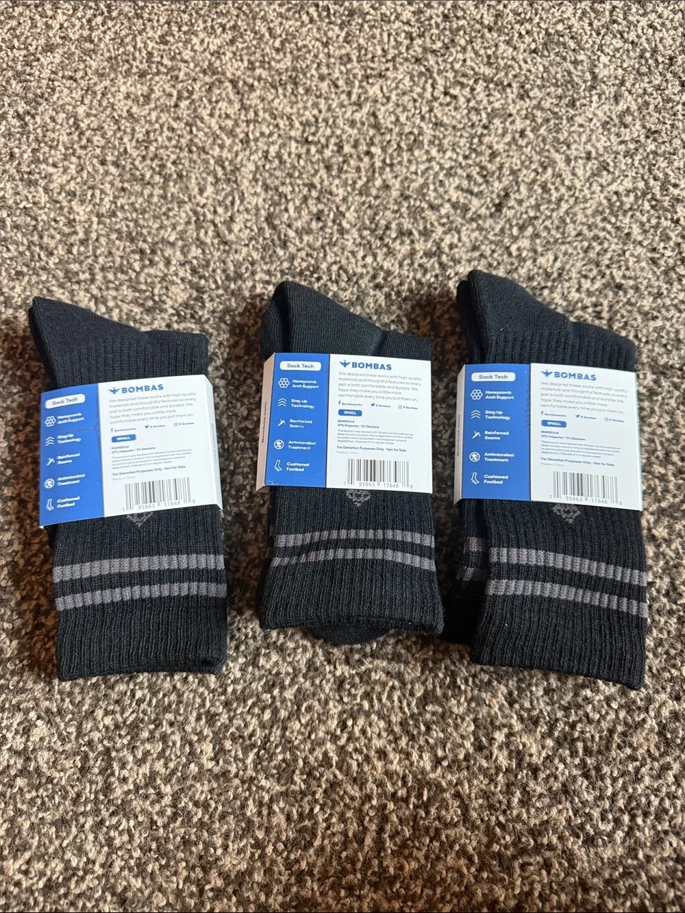 Bombas Men’s Black Athletic tall Socks with Grey Stripe – 3-Pack